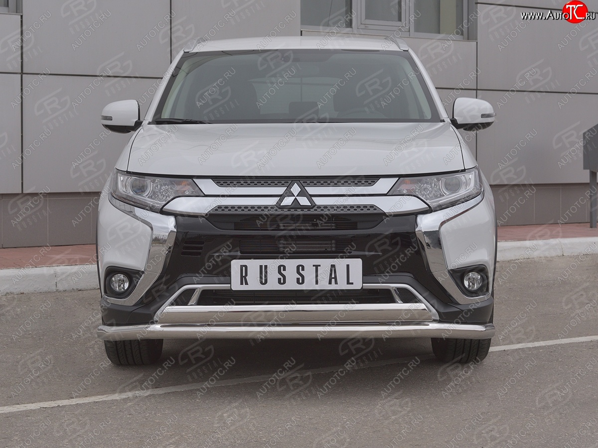 21 899 р. Защита переднего бампера (2 трубы Ø63 и 75х42 мм, нержавейка) Russtal Mitsubishi Outlander GF 3-ий рестайлинг (2018-2022)  с доставкой в г. Таганрог