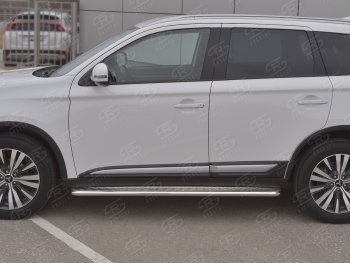 26 999 р. Порожки для ног SLITKOFF (Ø42 мм)  Mitsubishi Outlander  GF (2018-2022) 3-ий рестайлинг (Лист алюминиевый, труба - нержавейка)  с доставкой в г. Таганрог. Увеличить фотографию 2