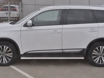 31 649 р. Защита порогов (Ø120x60 мм с проступью, нержавейка) Russtal Mitsubishi Outlander GF 3-ий рестайлинг (2018-2022)  с доставкой в г. Таганрог. Увеличить фотографию 2