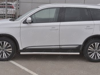 18 799 р. Защита порогов (Ø63 мм, нержавейка) SLITKOFF  Mitsubishi Outlander  GF (2018-2022) 3-ий рестайлинг (С пластиковыми заглушками на торцах)  с доставкой в г. Таганрог. Увеличить фотографию 2