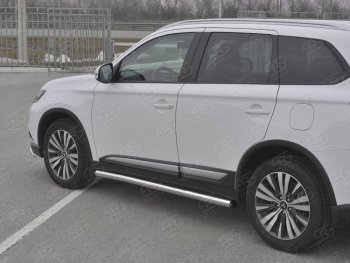 18 799 р. Защита порогов (Ø63 мм, нержавейка) SLITKOFF  Mitsubishi Outlander  GF (2018-2022) 3-ий рестайлинг (С пластиковыми заглушками на торцах)  с доставкой в г. Таганрог. Увеличить фотографию 3