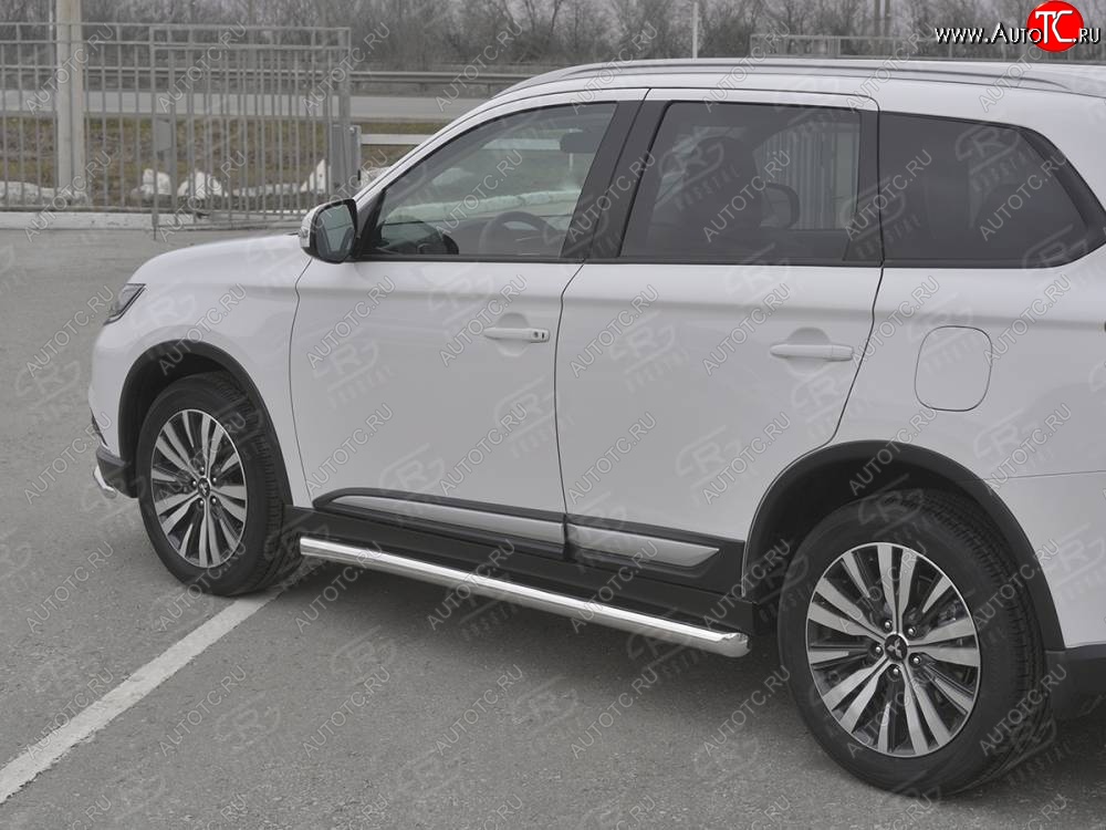 19 999 р. Защита порогов (Ø63 мм, нержавейка) SLITKOFF  Mitsubishi Outlander  GF (2018-2022) 3-ий рестайлинг (Металлические торцы под 45°)  с доставкой в г. Таганрог