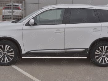 21 749 р. Защита порогов (Ø75x42 мм с проступью, нержавейка) Russtal Mitsubishi Outlander GF 3-ий рестайлинг (2018-2022)  с доставкой в г. Таганрог. Увеличить фотографию 2