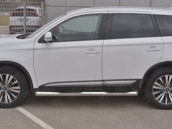 24 549 р. Защита порогов (Ø76 мм с проступью, нержавейка) SLITKOFF  Mitsubishi Outlander  GF (2018-2022) 3-ий рестайлинг (Металлические торцы под 45°)  с доставкой в г. Таганрог. Увеличить фотографию 2