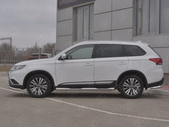 24 549 р. Защита порогов (Ø76 мм с проступью, нержавейка) SLITKOFF  Mitsubishi Outlander  GF (2018-2022) 3-ий рестайлинг (Металлические торцы под 45°)  с доставкой в г. Таганрог. Увеличить фотографию 3