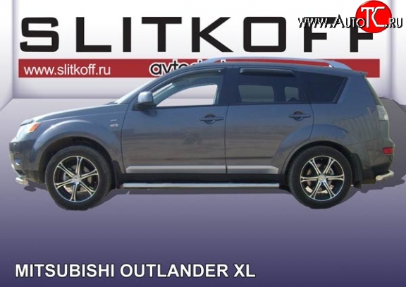 16 849 р. Защита порогов из круглой трубы диаметром 76 мм Slitkoff  Mitsubishi Outlander  XL (2005-2009) (CW)  дорестайлинг (Нержавейка, Полированная)  с доставкой в г. Таганрог