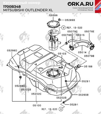 20 349 р. Бак топливный BAKPLAST (50 л., пластиковый, 2 WD) Mitsubishi Outlander XL (CW)  дорестайлинг (2005-2009)  с доставкой в г. Таганрог. Увеличить фотографию 2