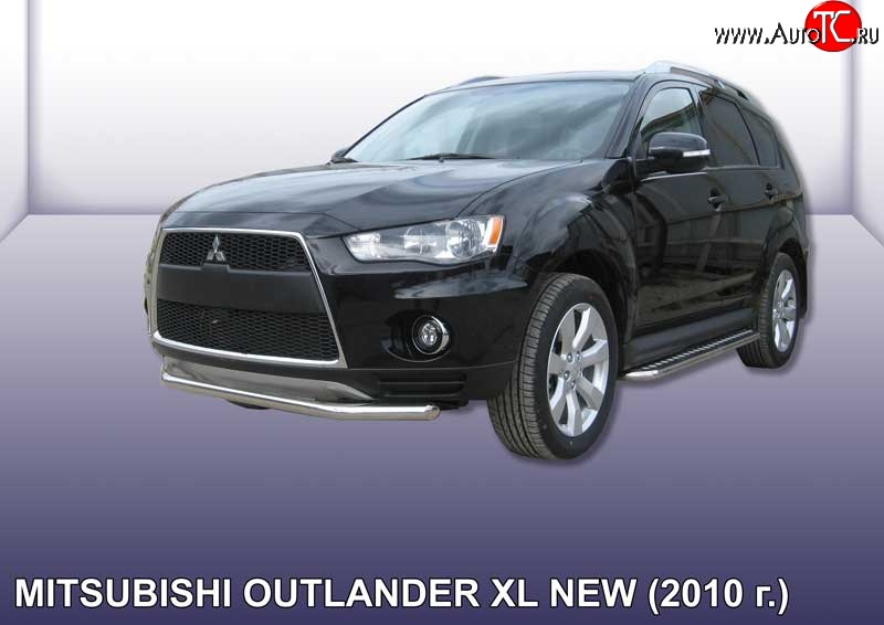 11 999 р. Одинарная защита переднего бампера из трубы диаметром 57 мм Slitkoff Mitsubishi Outlander XL (CW)  рестайлинг (2010-2013) (Нержавейка, Полированная)  с доставкой в г. Таганрог