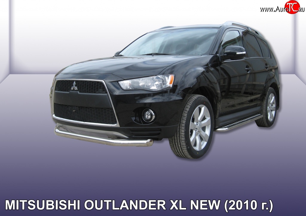 12 999 р. Одинарная защита переднего бампера диаметром 76 мм Slitkoff  Mitsubishi Outlander  XL (2010-2013) (CW)  рестайлинг (Нержавейка, Полированная)  с доставкой в г. Таганрог