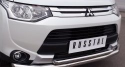 21 399 р. Защита переднего бампера (2 трубыØ63 и 42 мм, нержавейка) SLITKOFF  Mitsubishi Outlander  GF (2014-2016) 1-ый рестайлинг  с доставкой в г. Таганрог. Увеличить фотографию 2