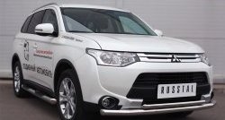 21 399 р. Защита переднего бампера (2 трубыØ63 и 42 мм, нержавейка) SLITKOFF  Mitsubishi Outlander  GF (2014-2016) 1-ый рестайлинг  с доставкой в г. Таганрог. Увеличить фотографию 4