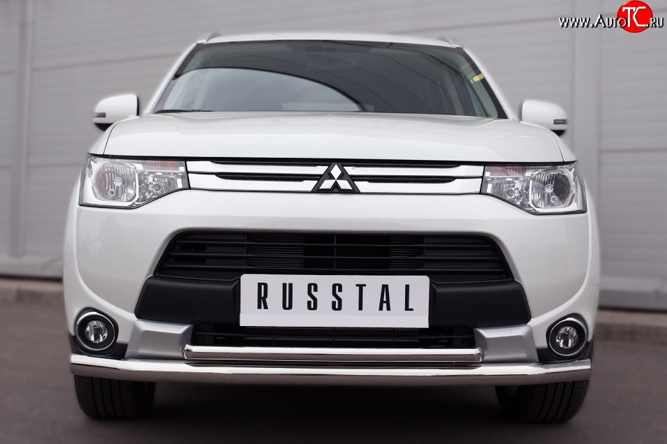 21 399 р. Защита переднего бампера (2 трубыØ63 и 42 мм, нержавейка) SLITKOFF  Mitsubishi Outlander  GF (2014-2016) 1-ый рестайлинг  с доставкой в г. Таганрог