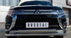 22 949 р. Защита переднего бампера (2 трубыØ75х42 и 63 мм, нержавейка) Russtal Mitsubishi Outlander GF 2-ой рестайлинг (2015-2018)  с доставкой в г. Таганрог. Увеличить фотографию 3