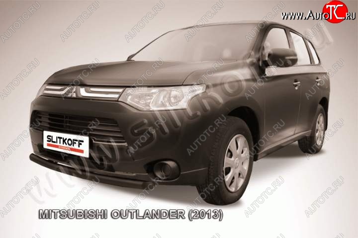 7 599 р. Защита переднего бампер Slitkoff (57 мм, короткая)  Mitsubishi Outlander  GF (2012-2014) дорестайлинг (Цвет: серебристый)  с доставкой в г. Таганрог