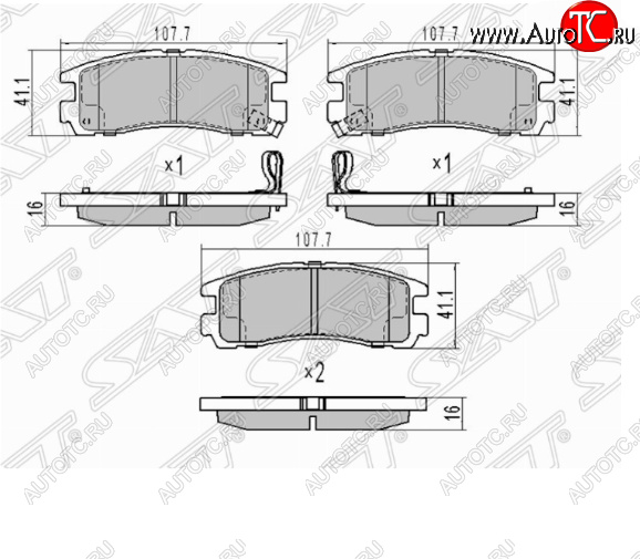 949 р. Комплект задних тормозных колодок SAT  Mitsubishi Pajero ( 2 V30/V40 5 дв.,  2 V20,  2 V30/V40) (1991-1999) дорестайлинг, дорестайлинг, рестайлинг, рестайлинг  с доставкой в г. Таганрог