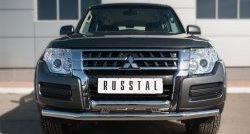 21 849 р. Защита переднего бампера (2 трубыØ63 мм, нержавейка) SLITKOFF  Mitsubishi Pajero  4 V90 (2014-2020) 2-ой рестайлинг  с доставкой в г. Таганрог. Увеличить фотографию 1