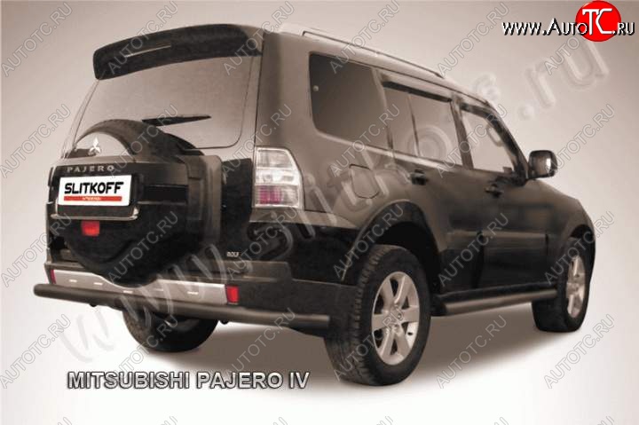 10 499 р. Защита задняя Slitkoff Mitsubishi Pajero 4 V90 2-ой рестайлинг (2014-2020) (Цвет: серебристый)  с доставкой в г. Таганрог