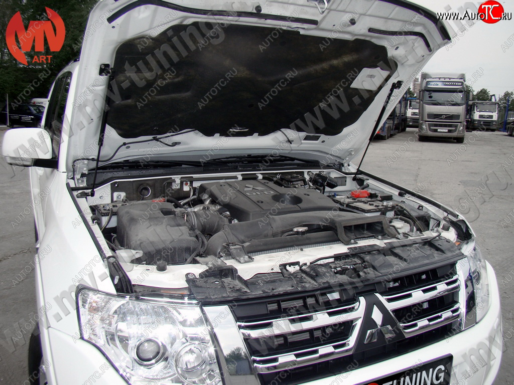 4 099 р. Упор капота MV-Tuning (двойной) Mitsubishi Pajero 4 V90 дорестайлинг (2006-2011)  с доставкой в г. Таганрог