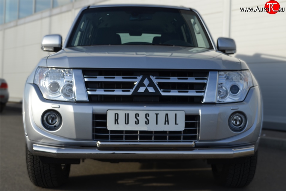 24 699 р. Защита переднего бампера (2 трубыØ76 и 42 мм, нержавейка) SLITKOFF  Mitsubishi Pajero ( 4 V90,  4 V80) (2011-2015) 1-ый рестайлинг, 3 дв. 1-ый рестайлинг  с доставкой в г. Таганрог