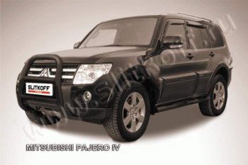 27 449 р. Кенгурятник d76 высокий  Mitsubishi Pajero ( 4 V90,  4 V80) (2006-2015) дорестайлинг, дорестайлинг, 1-ый рестайлинг, 3 дв. 1-ый рестайлинг (Цвет: серебристый)  с доставкой в г. Таганрог. Увеличить фотографию 1