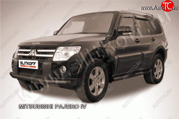 10 499 р. Защита переднего бампер Slitkoff  Mitsubishi Pajero ( 4 V90,  4 V80) (2006-2015) дорестайлинг, дорестайлинг, 1-ый рестайлинг, 3 дв. 1-ый рестайлинг (Цвет: серебристый)  с доставкой в г. Таганрог