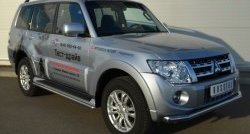 13 349 р. Защита порогов из круглой трубы диаметром 42 мм Russtal Mitsubishi Pajero 4 V90 дорестайлинг (2006-2011) (Защита порогов с со скосами на торцах (вариант 1))  с доставкой в г. Таганрог. Увеличить фотографию 3