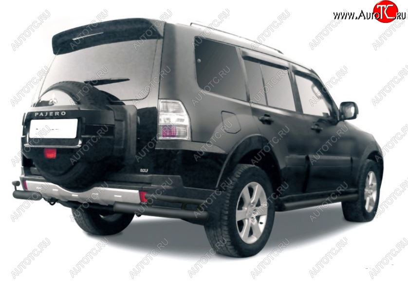 4 399 р. Защита заднего бампера (уголки, 2 трубы d76 и 42 mm)  Mitsubishi Pajero ( 4 V90,  4 V80) (2006-2020) дорестайлинг, дорестайлинг, 2-ой рестайлинг (сталь, черный цвет)  с доставкой в г. Таганрог