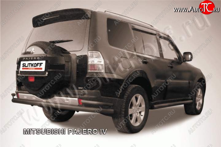 12 549 р. Защита задняя Slitkoff (d76/42) Mitsubishi Pajero 4 V90 дорестайлинг (2006-2011) (Цвет: серебристый)  с доставкой в г. Таганрог