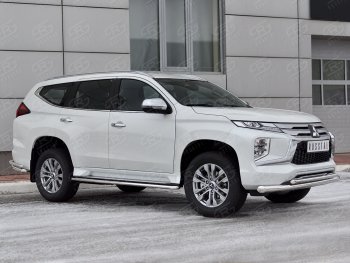 20 849 р. Защита переднего бампера (2 трубы Ø76 и 42 мм, нержавейка) SLITKOFF  Mitsubishi Pajero Sport  QF (2019-2022) рестайлинг  с доставкой в г. Таганрог. Увеличить фотографию 3