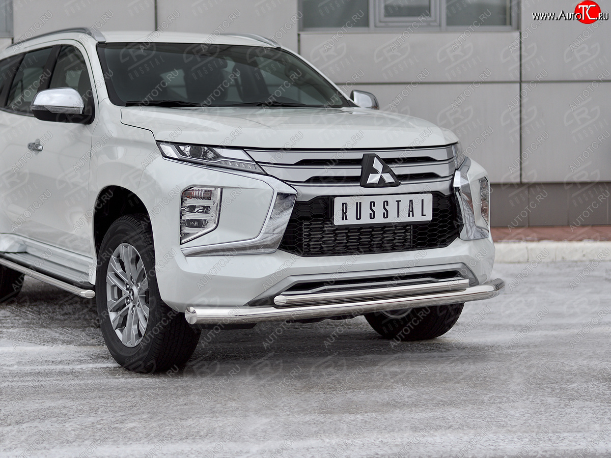 20 849 р. Защита переднего бампера (2 трубы Ø76 и 42 мм, нержавейка) SLITKOFF  Mitsubishi Pajero Sport  QF (2019-2022) рестайлинг  с доставкой в г. Таганрог