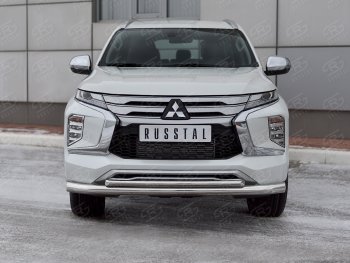 20 849 р. Защита переднего бампера (2 трубы Ø76 и 42 мм, нержавейка) SLITKOFF  Mitsubishi Pajero Sport  QF (2019-2022) рестайлинг  с доставкой в г. Таганрог. Увеличить фотографию 2