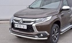 18 649 р. Защита переднего бампера (Ø63 мм, нержавейка) SLITKOFF Mitsubishi Pajero Sport QE дорестайлинг (2015-2021)  с доставкой в г. Таганрог. Увеличить фотографию 3