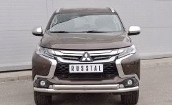 Защита переднего бампера (2 трубыØ63 мм, нержавейка) SLITKOFF Mitsubishi Pajero Sport QE дорестайлинг (2015-2021)