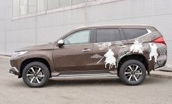 Защита порогов из круглой трубы диаметром 42 мм SLITKOFF Mitsubishi (Митсубиси) Pajero Sport (Паджеро)  QE (2015-2021) QE дорестайлинг