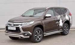 22 949 р. Защита переднего бампера (2 трубы Ø63 и 75х42 мм, нержавейка) Russtal Mitsubishi Pajero Sport QE дорестайлинг (2015-2021)  с доставкой в г. Таганрог. Увеличить фотографию 2