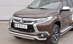 22 949 р. Защита переднего бампера (2 трубы Ø63 и 75х42 мм, нержавейка) Russtal Mitsubishi Pajero Sport QE дорестайлинг (2015-2021)  с доставкой в г. Таганрог. Увеличить фотографию 3