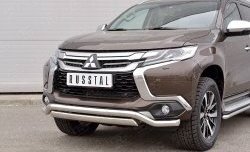 22 949 р. Защита переднего бампера (2 трубы Ø63 и 75х42 мм, нержавейка) Russtal Mitsubishi Pajero Sport QE дорестайлинг (2015-2021)  с доставкой в г. Таганрог. Увеличить фотографию 4