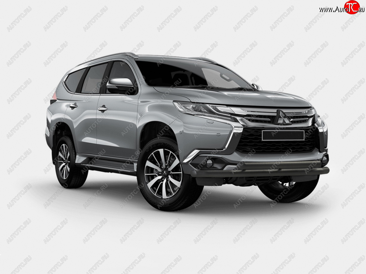 12 949 р. Защита переднего бампера (2 трубы Ø63 мм) SLITKOFF  Mitsubishi Pajero Sport  QE (2015-2021) дорестайлинг (нержавейка с полимерным покрытием, черный)  с доставкой в г. Таганрог