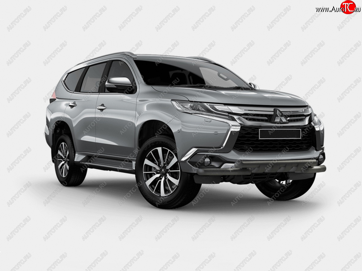 18 299 р. Защита переднего бампера (Ø63 мм с клыками, окрашенная) SLITKOFF Mitsubishi Pajero Sport QE дорестайлинг (2015-2021) (цвет черный муар)  с доставкой в г. Таганрог