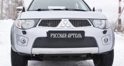 1 159 р. Зимняя заглушка решетки переднего бампера РА  Mitsubishi Pajero Sport  PB (2008-2013) дорестайлинг  с доставкой в г. Таганрог. Увеличить фотографию 2