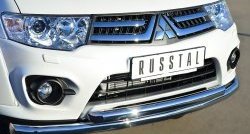 24 699 р. Защита переднего бампера (2 трубыØ63 мм, нержавейка) SLITKOFF Mitsubishi Pajero Sport PB рестайлинг (2013-2017)  с доставкой в г. Таганрог. Увеличить фотографию 2