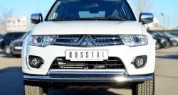 Защита переднего бампера (2 трубыØ63 мм, нержавейка) SLITKOFF Mitsubishi Pajero Sport PB рестайлинг (2013-2017)