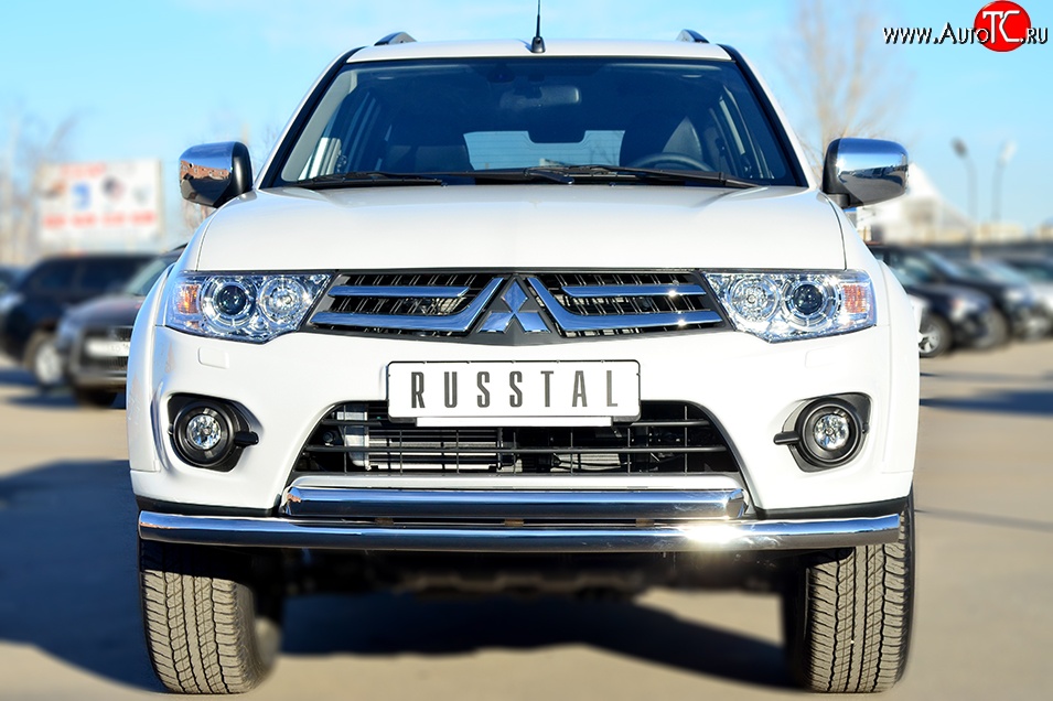 24 699 р. Защита переднего бампера (2 трубыØ63 мм, нержавейка) SLITKOFF Mitsubishi Pajero Sport PB рестайлинг (2013-2017)  с доставкой в г. Таганрог