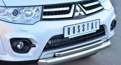 22 799 р. Защита переднего бампера (2 трубыØ76 и 42 мм, нержавейка) SLITKOFF  Mitsubishi Pajero Sport  PB (2013-2017) рестайлинг  с доставкой в г. Таганрог. Увеличить фотографию 2