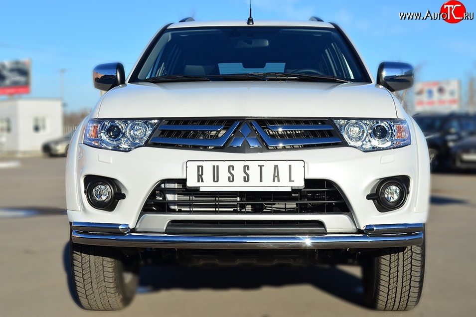 23 749 р. Защита переднего бампера (2 трубыØ63 и 42 мм, нержавейка) SLITKOFF Mitsubishi Pajero Sport PB рестайлинг (2013-2017)  с доставкой в г. Таганрог