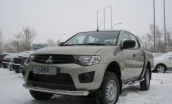 22 749 р. Защита порогов Russtal из трубы d76 мм с пластиковыми вставками для ног Mitsubishi L200 5 KK,KL рестайлинг (2018-2022) (Защита порогов с со скосами на торцах (вариант 1))  с доставкой в г. Таганрог. Увеличить фотографию 3