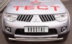 23 799 р. Защита переднего бампера (2 трубыØ76 и 63 мм, нержавейка) SLITKOFF  Mitsubishi Pajero Sport  PB (2008-2013) дорестайлинг  с доставкой в г. Таганрог. Увеличить фотографию 2