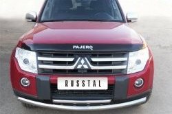 Защита переднего бампера (2 трубыØ76 и 42 мм, нержавейка) SLITKOFF Mitsubishi Pajero 4 V90 дорестайлинг (2006-2011)