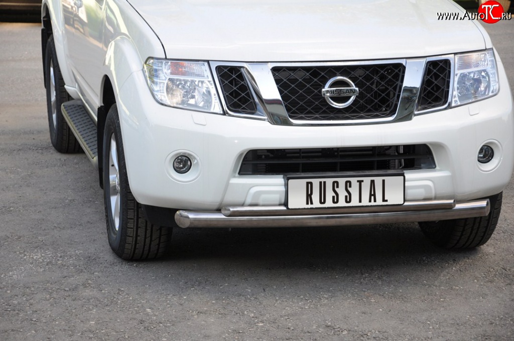 23 649 р. Защита переднего бампера (2 трубыØ76 и 42 мм, нержавейка) SLITKOFF  Nissan Pathfinder  R51 (2004-2007) дорестайлинг  с доставкой в г. Таганрог