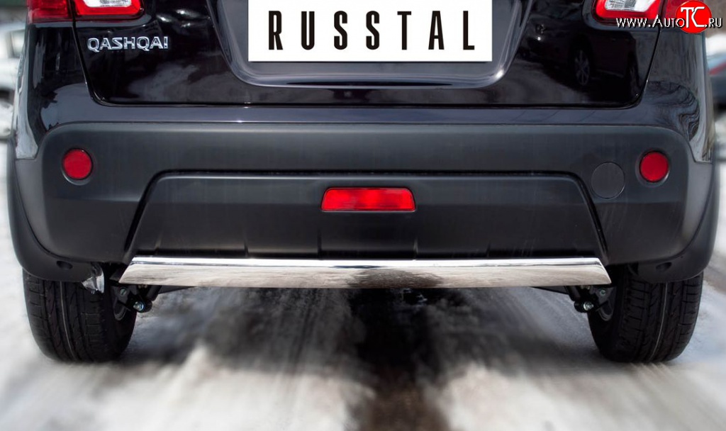 14 999 р. Защита заднего бампера (Ø75х42 мм, нержавейка) Russtal Nissan Qashqai 1 J10 рестайлинг (2010-2013)  с доставкой в г. Таганрог